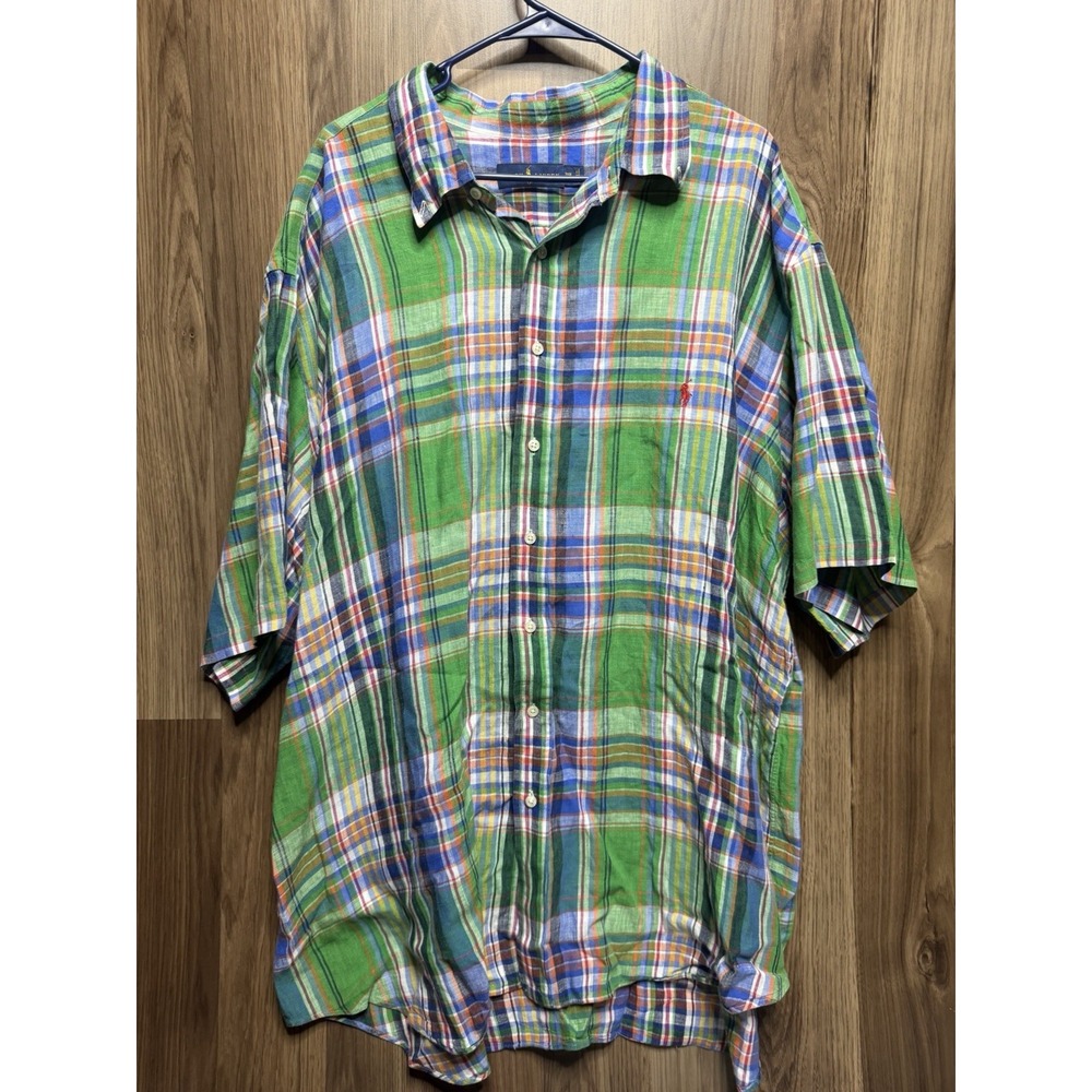 Men's Ralph Lauren 3XB Big Button Up Collared Shirt Multicolor Stripes Linen
